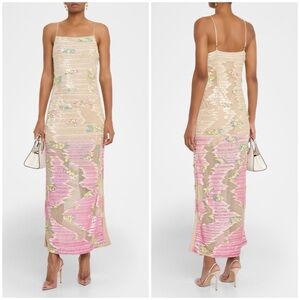 NWT La Fuori Whispering Blooms Ombre Embellished Sequin Tulle Gown Maxi Dress S